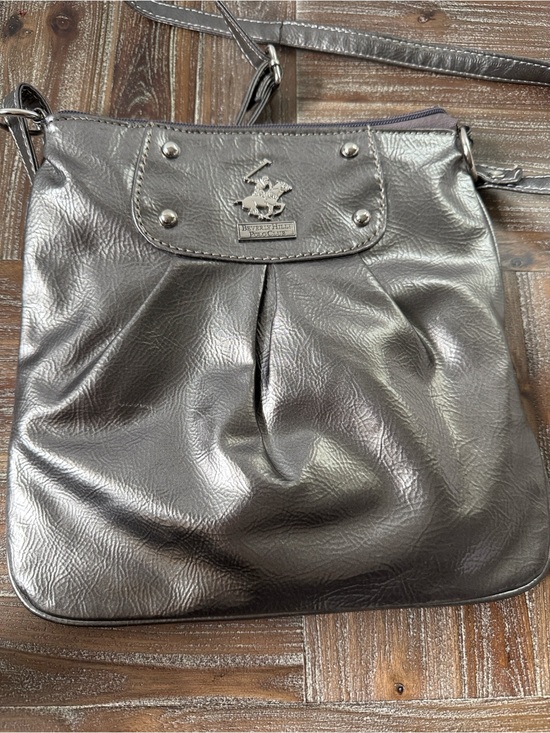 Beverly Hills Polo Club Handbags - Beverly Hills Polo Club Metallic Gunmetal Crossbody Bag with print/ logo/ used